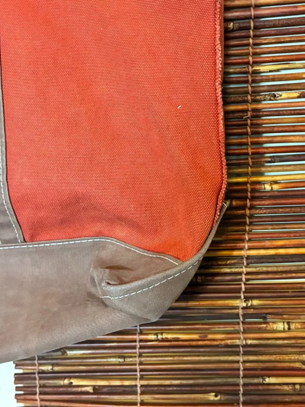 Vintage L.L. Bean XL Boat & Tote Bag Burnt Orange Brown Long Handle